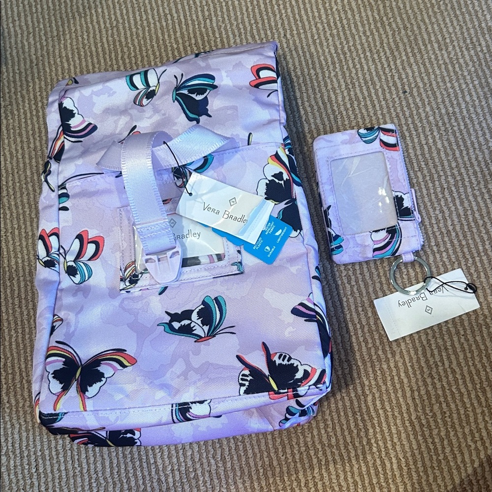 NWT Vera Bradley Lavender Butterfly lunch tote and card holder bundle set - Picture 6 of 7